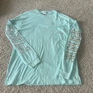 PINK Teal Long Sleeve Top w/ Sequins